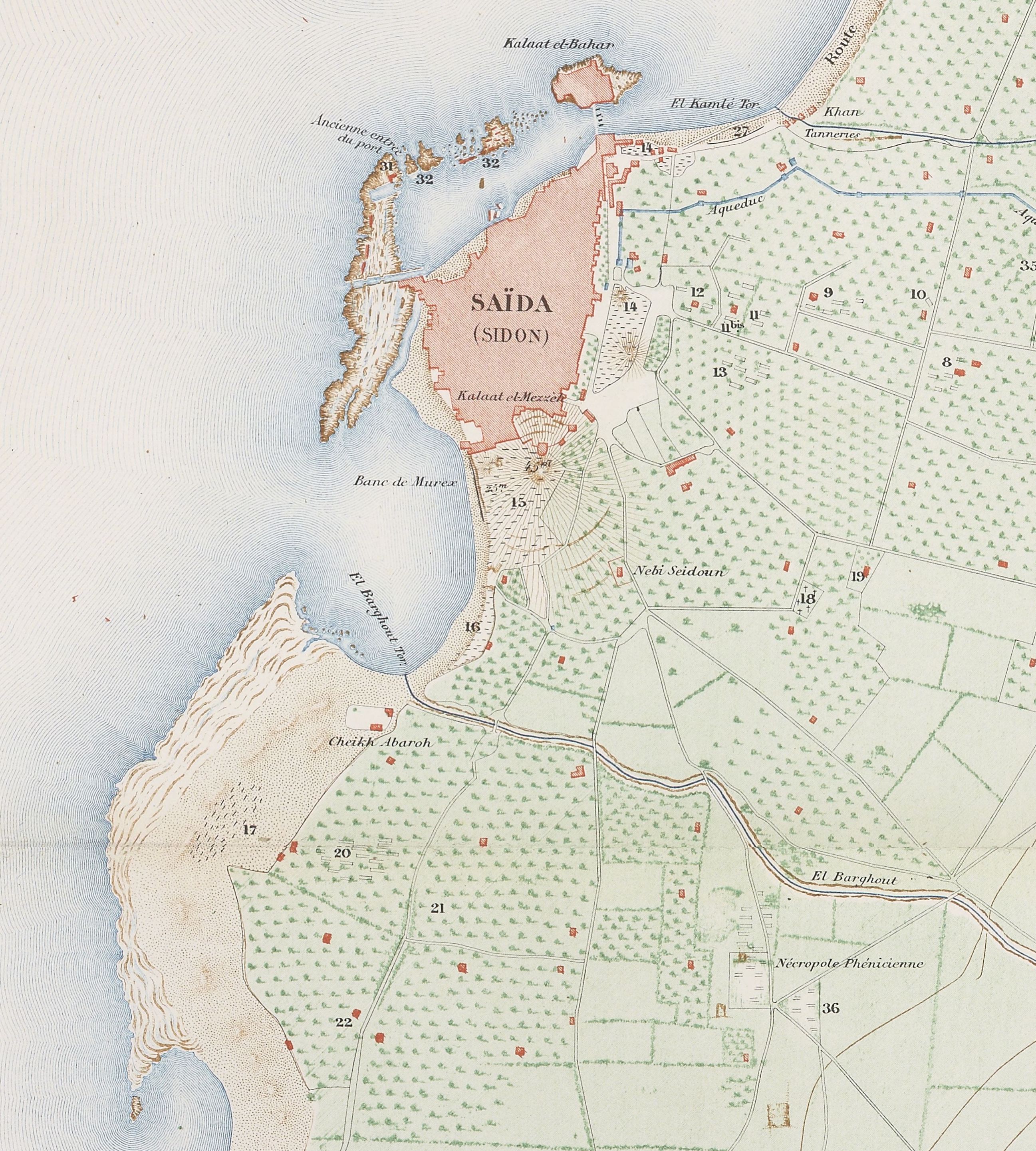 19世紀のサイダ地図｜Sidon_region_in_Renan's_Mission_de_Phénicie